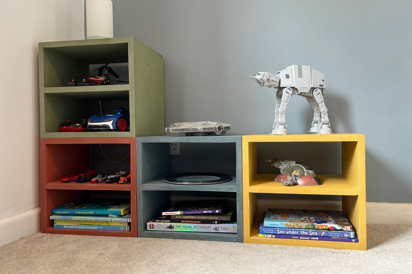 Concrete Shelving | Colourful Cube Shelves