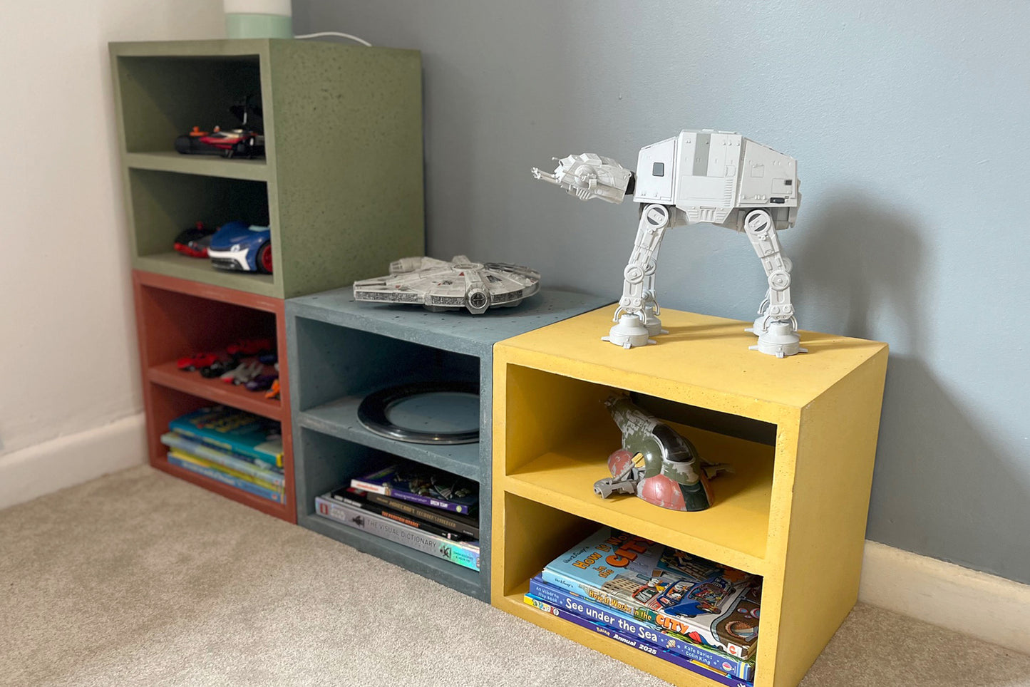 Modular Concrete Shelving | Colourful Cube Storage Units