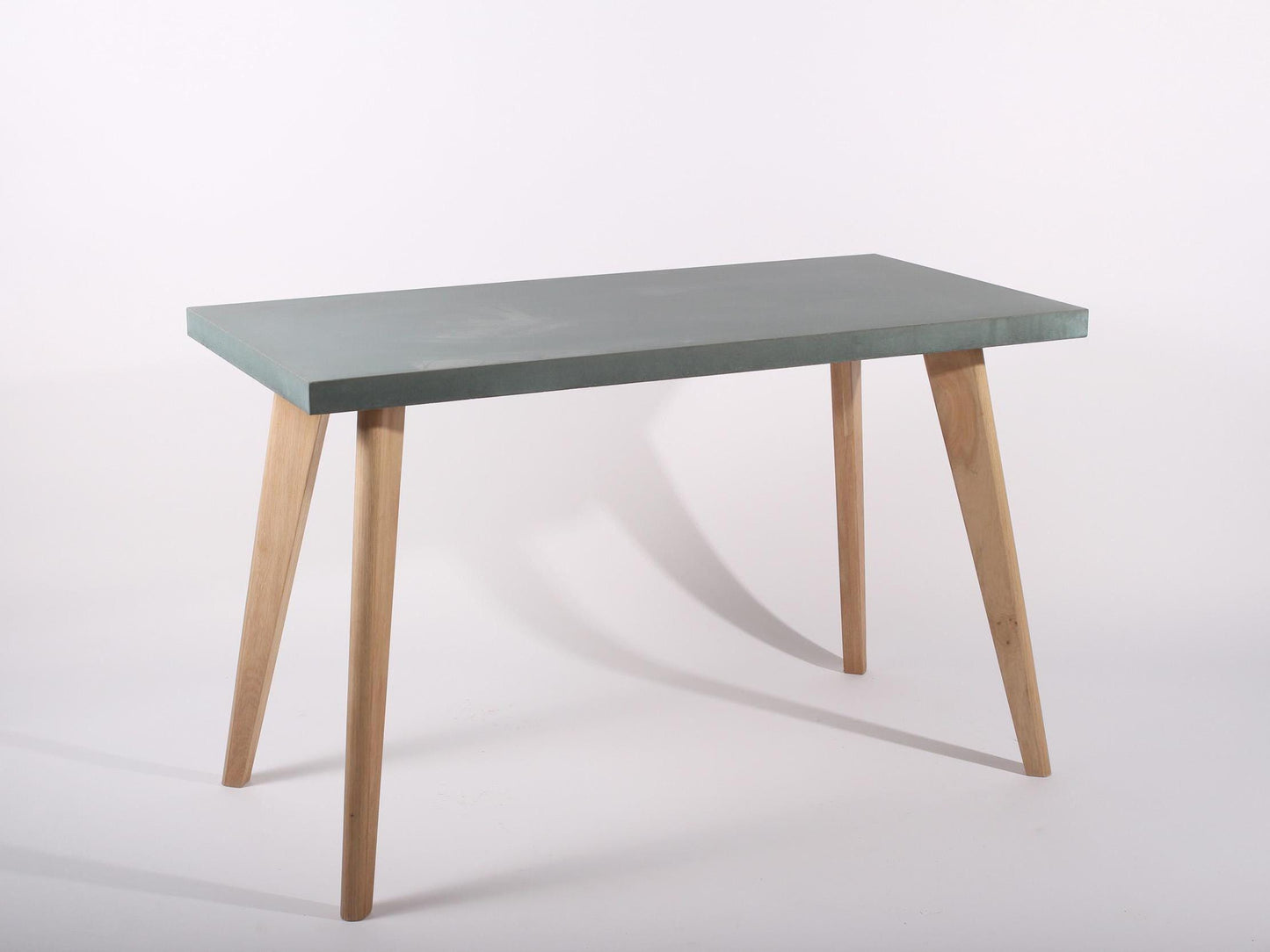 lagoon blue concrete table for home office desk with oak legs