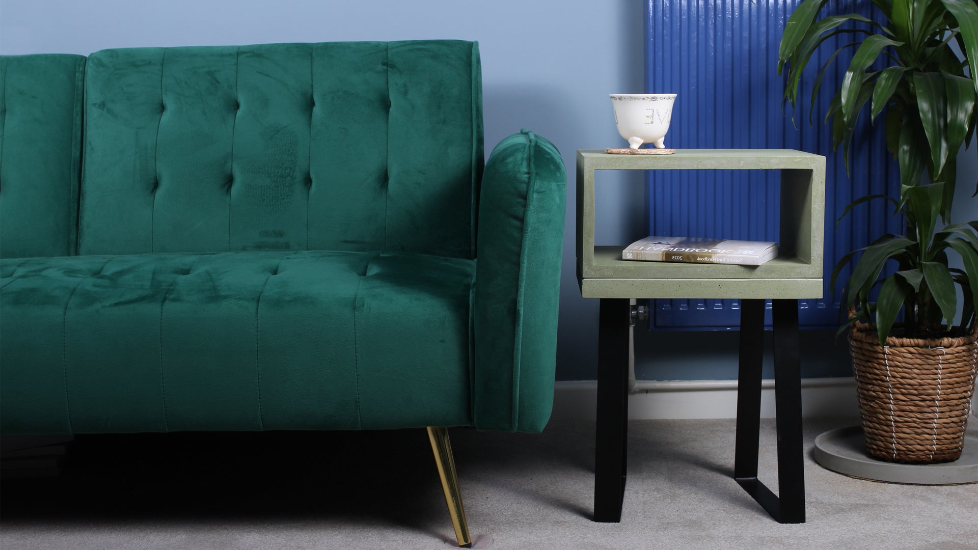 Green concrete bedside table