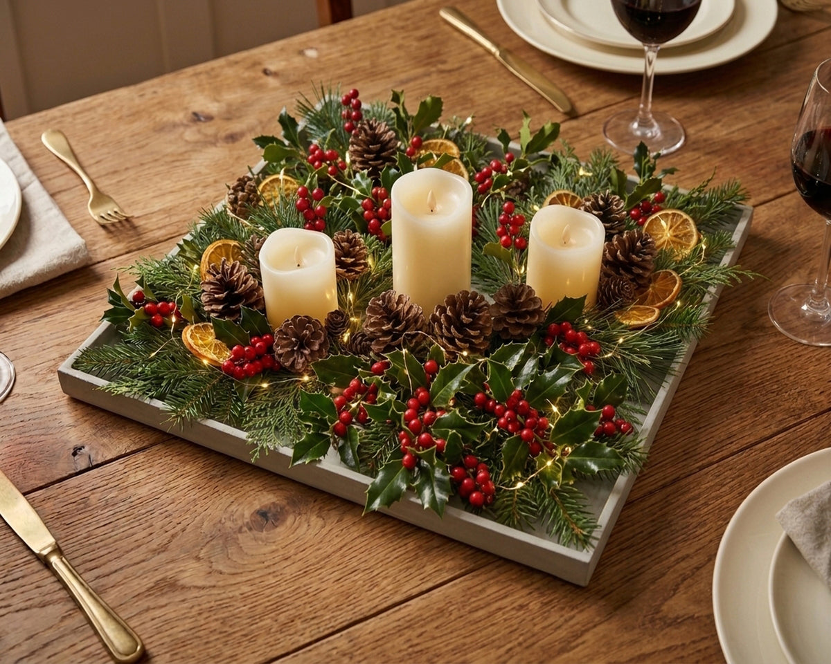 The Grand Festive Centerpiece Tray | 50cm x 50cm Concrete Christmas Table Tray