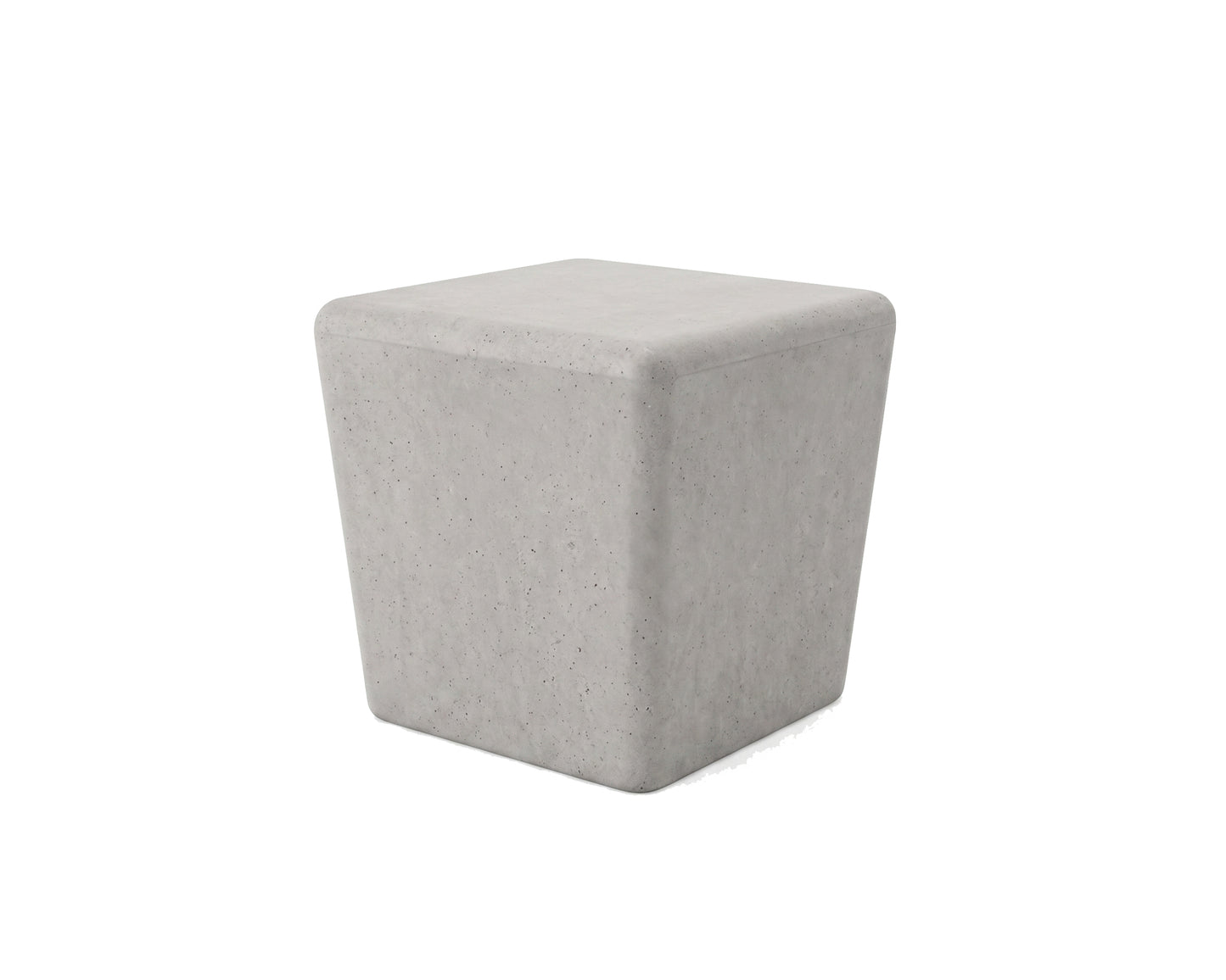 Gray concrete cube-shaped stool on a white background