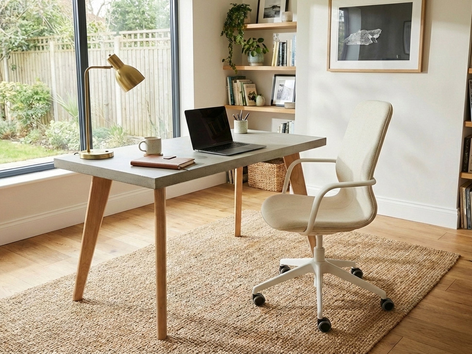 Front room with computer desk concrete table top