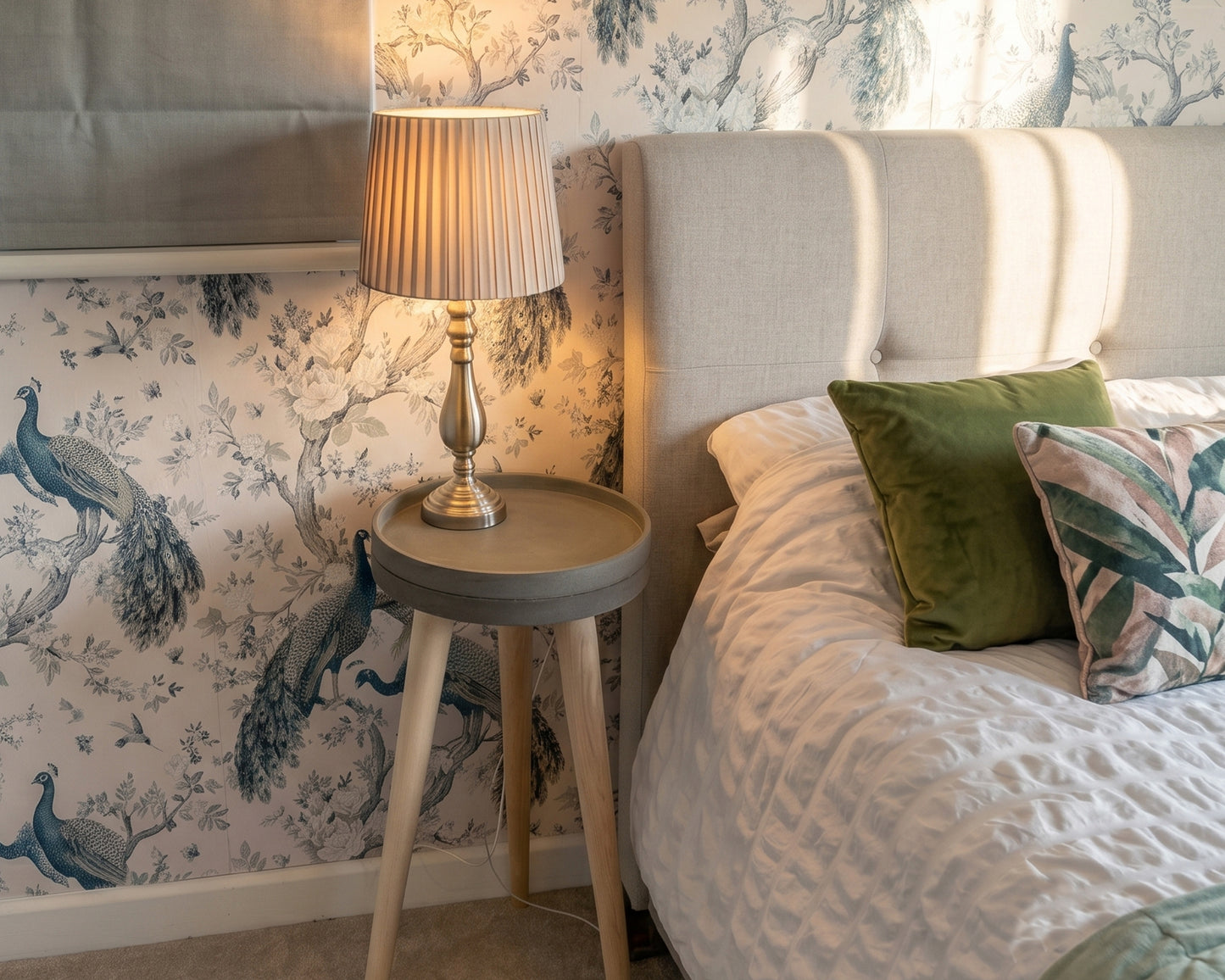 Concrete side table with lamp
