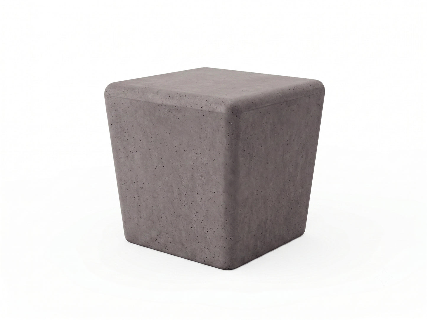 Gray cube-shaped ottoman on a white background