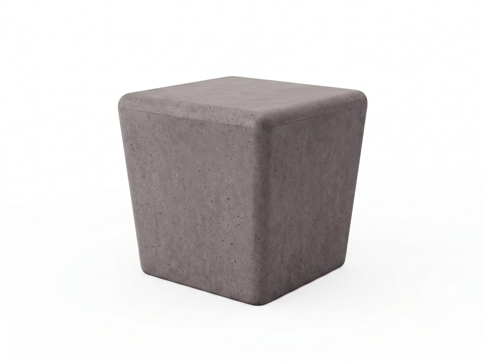 Gray cube-shaped ottoman on a white background