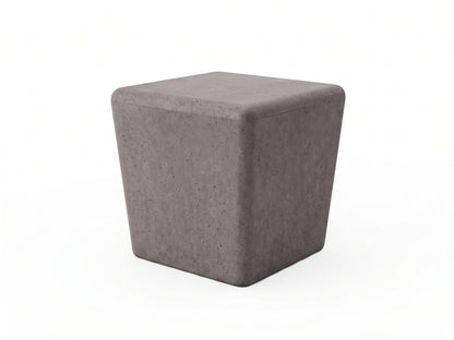 Gray cube-shaped ottoman on a white background