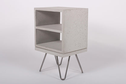 Grey concrete bedside double shelf table_isometric view