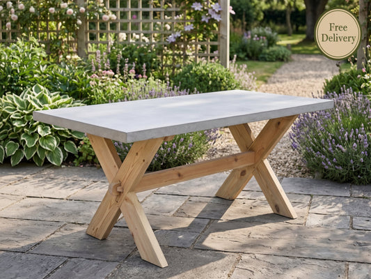 Large concrete dining table in garden