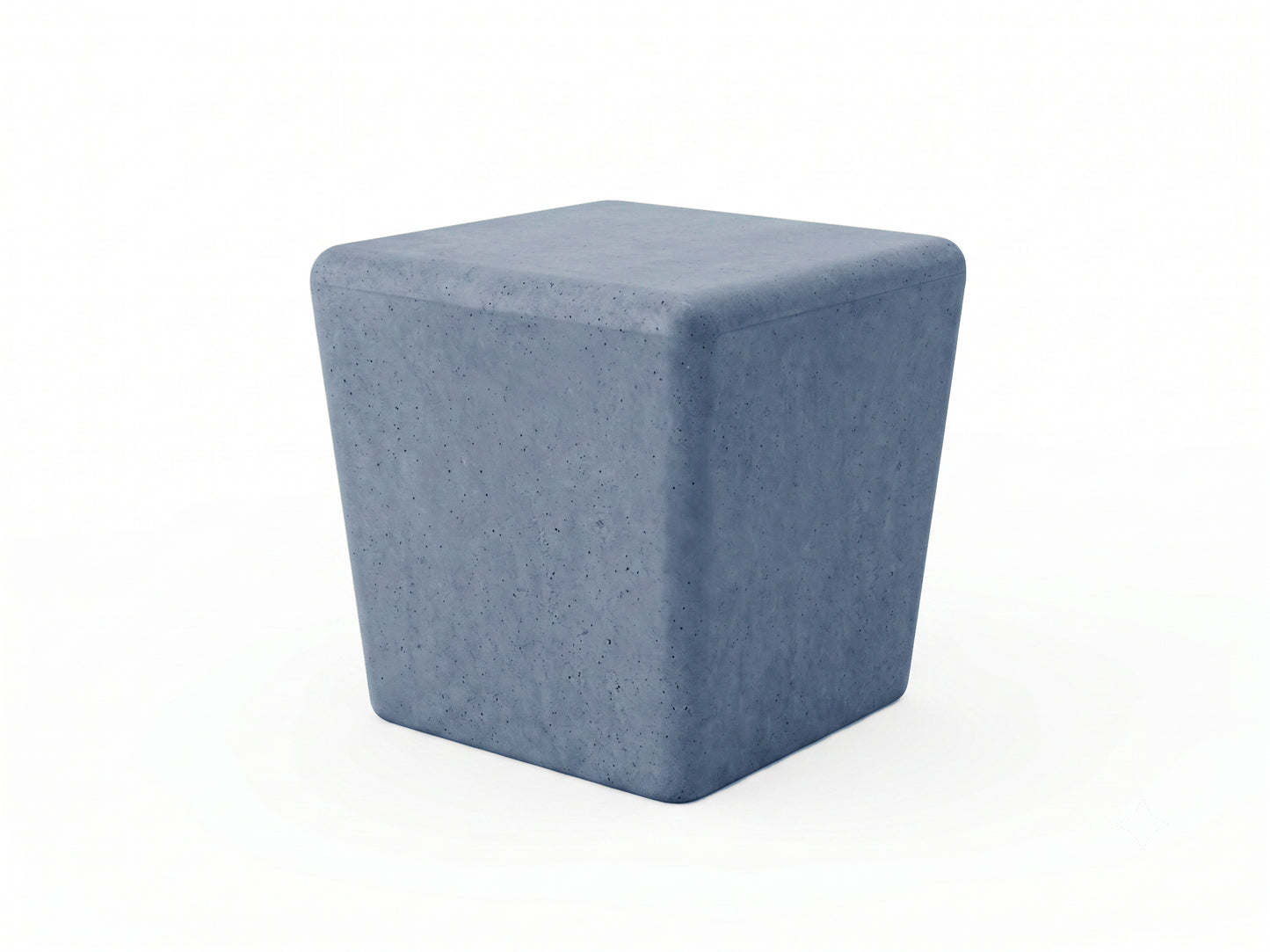 Blue cube-shaped concrete stool on a white background