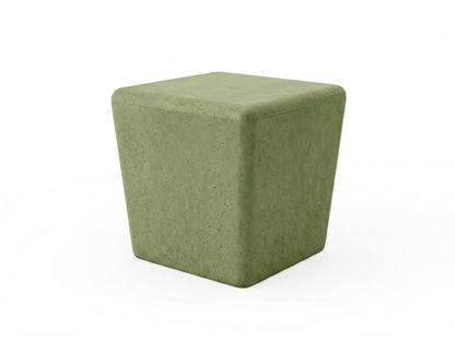 Green cube-shaped concrete stool on a white background