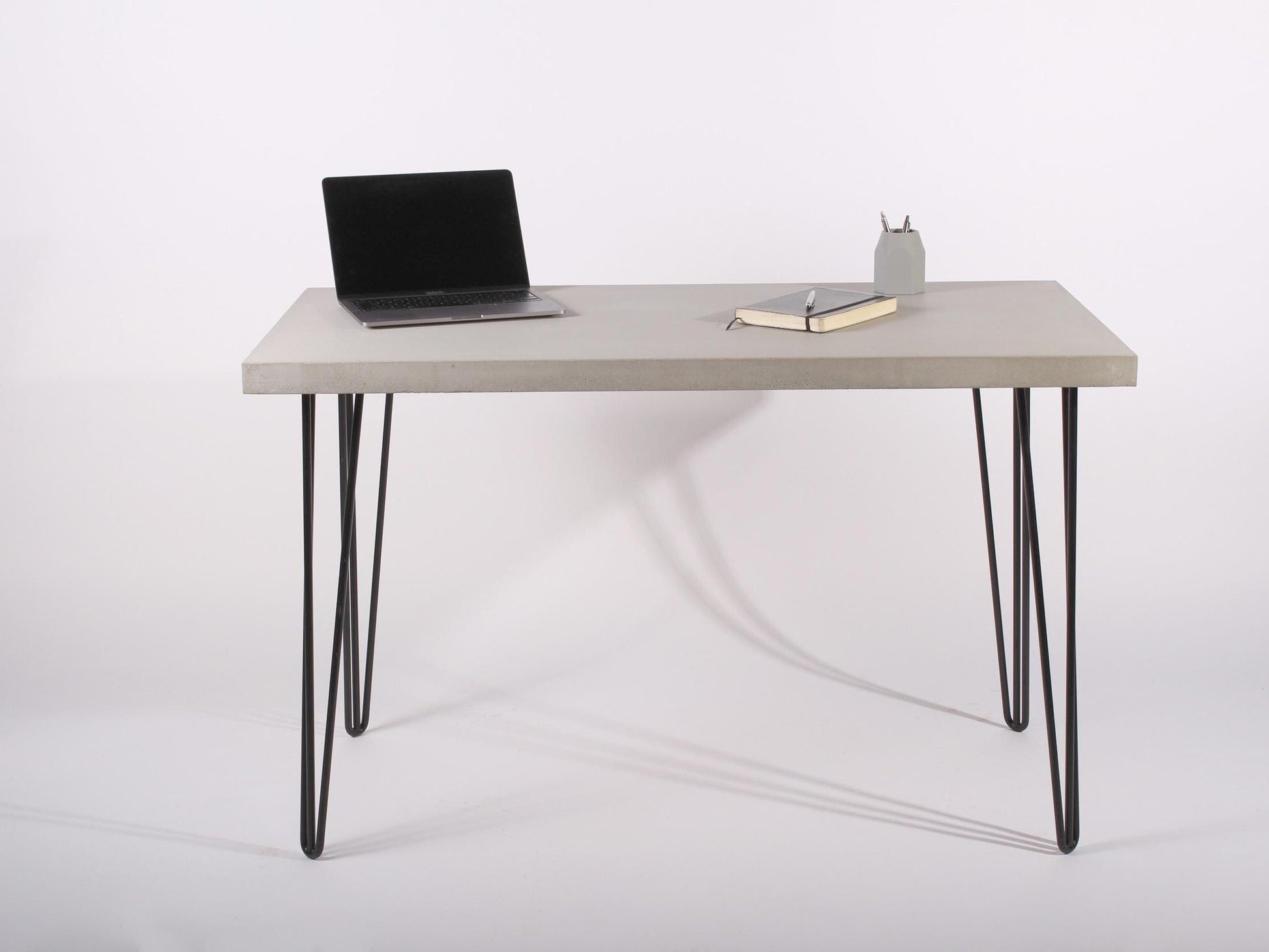 concrete home office desk with hairpin legs