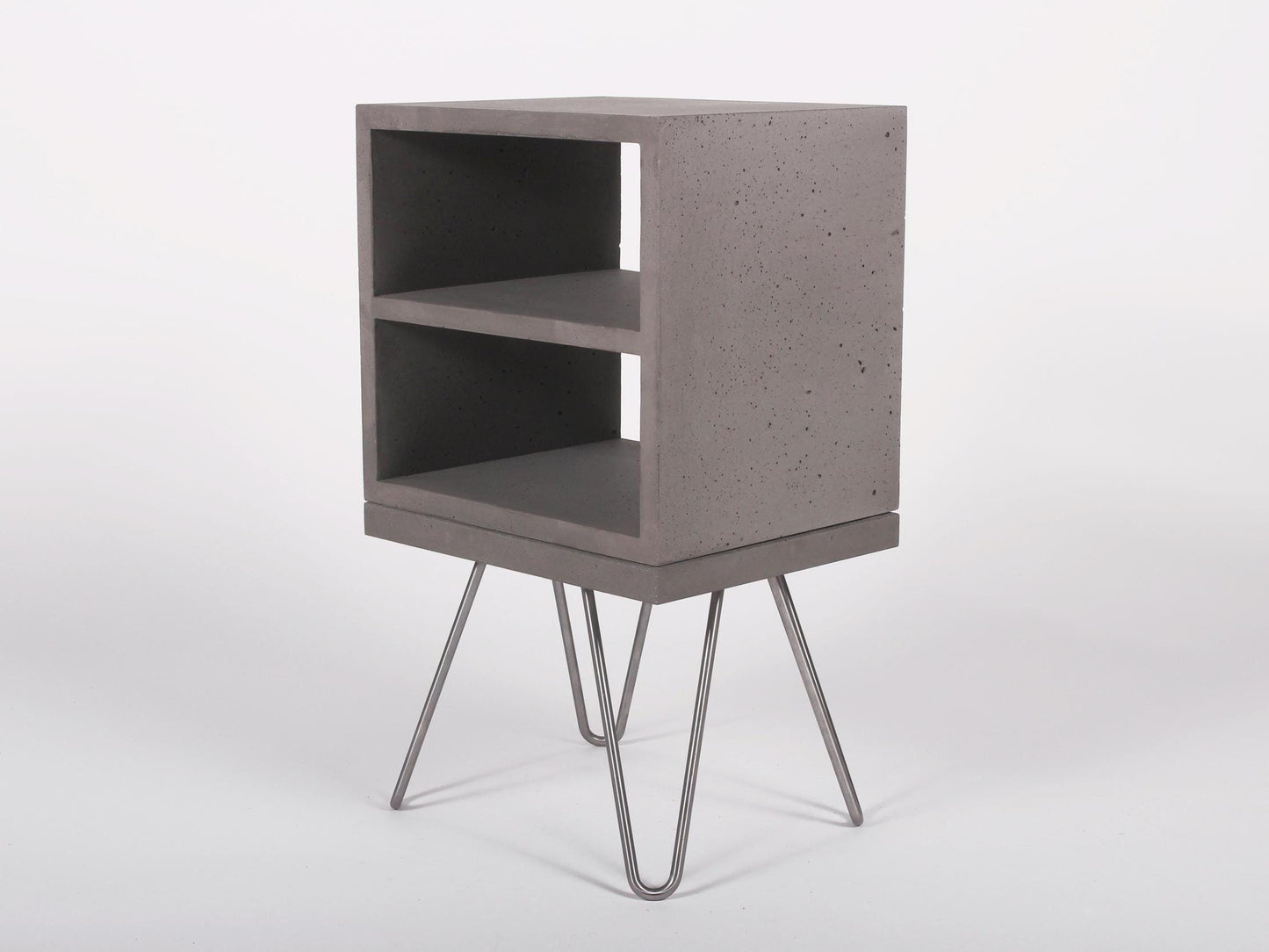 graphite concrete bedside double shelf with hair pin legs