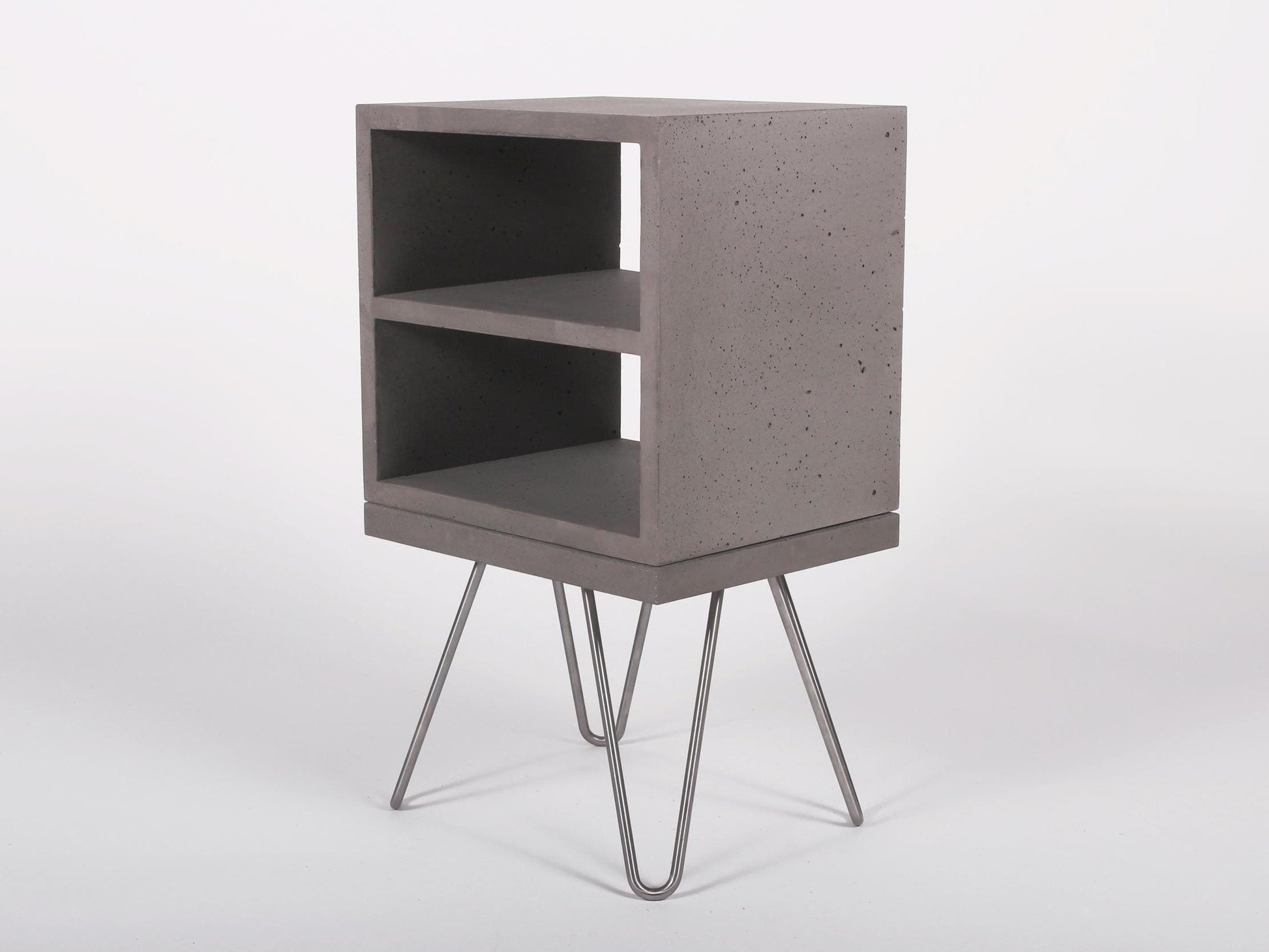 graphite concrete bedside double shelf with hair pin legs