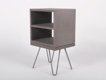 graphite concrete bedside double shelf with hair pin legs