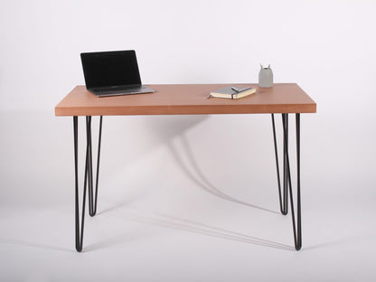 terracotta concrete home office desk with hairpin legs