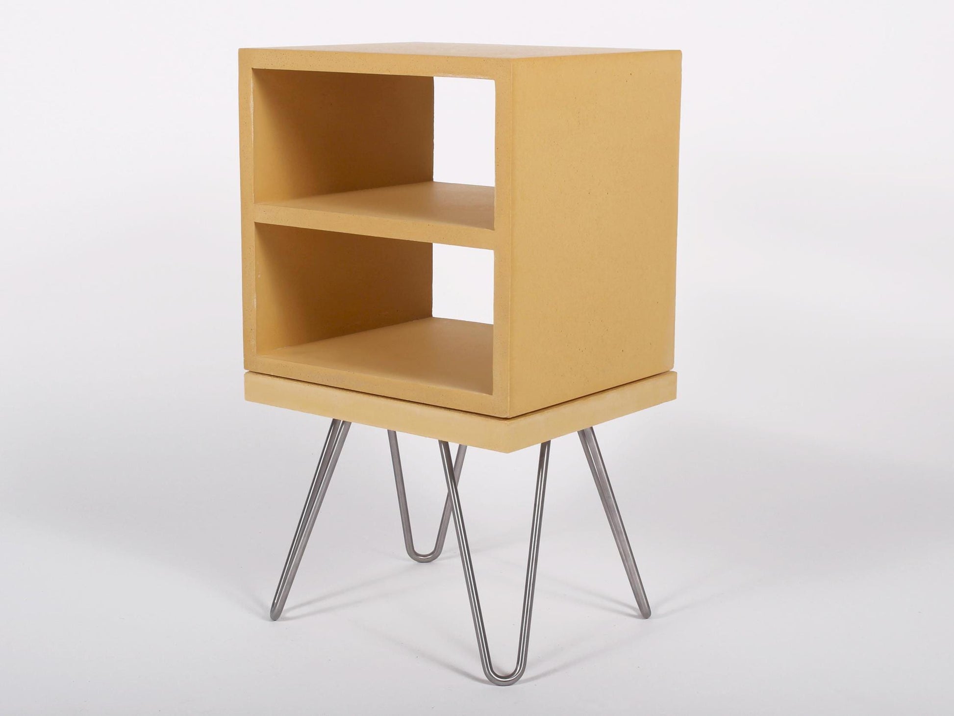 yellow concrete bedside double shelf table_isometric view