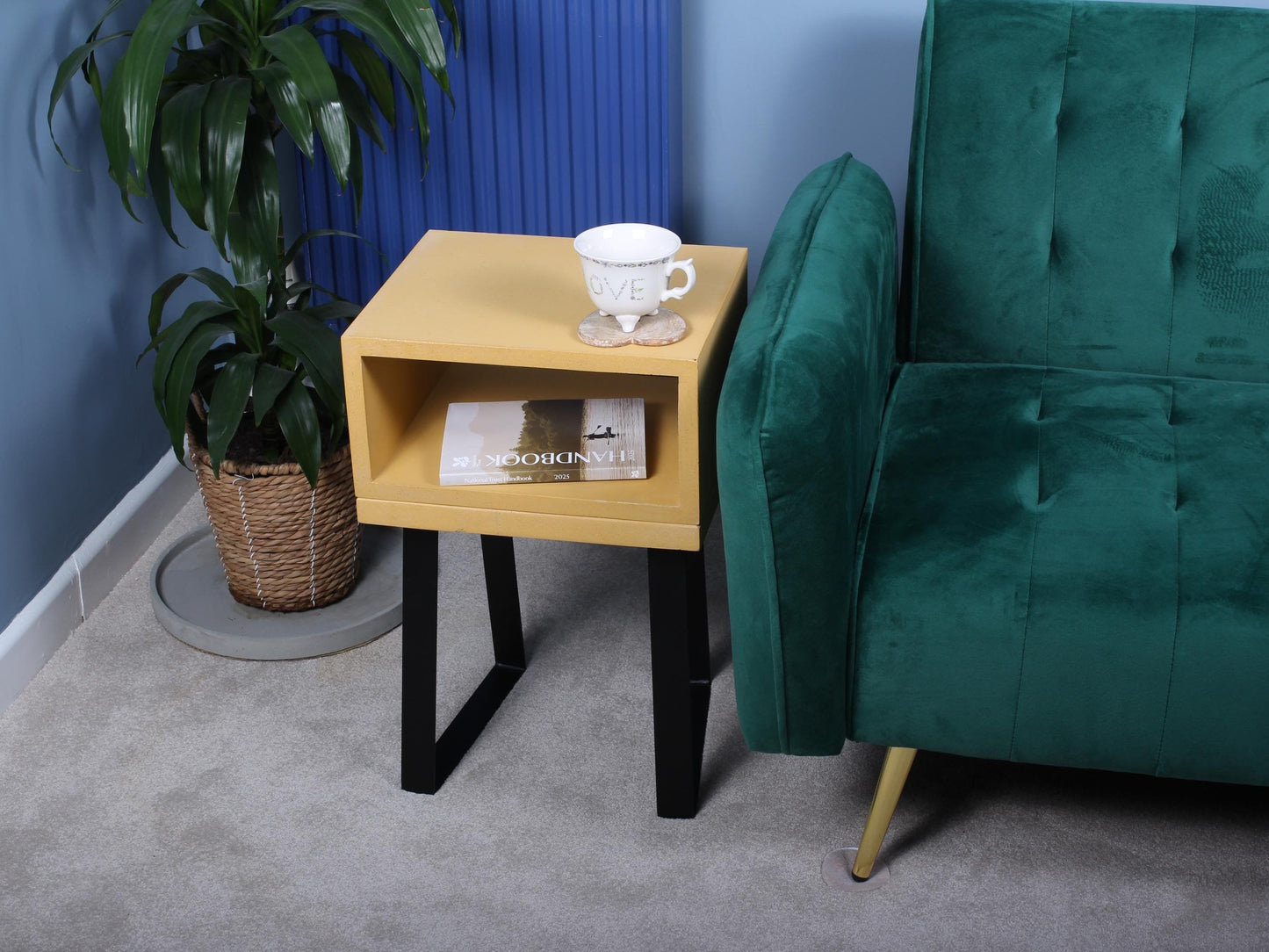 yellow side table with sofa